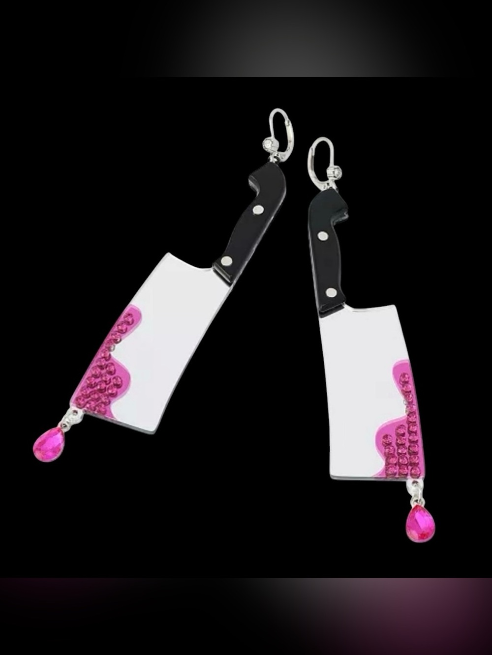 Betsey Johnson Black & Pink Cleaver Dangle Earrings - Picture 5 of 16